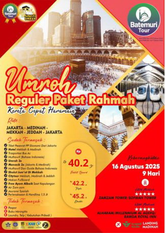 Paket Umrah Reguler,  Paket Rahmah, Kereta Cepat , Btt – Ahz, Keberangkatan 16 Agt 2025